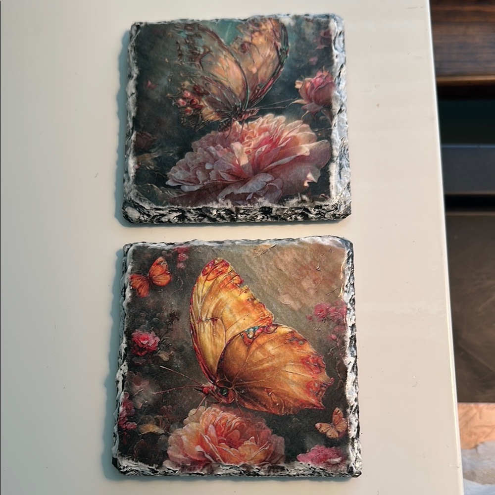 Pairs of slate decoupaged coasters made by me!